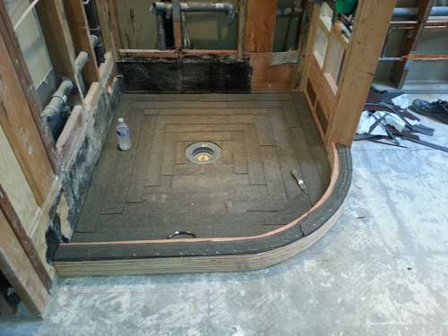 Hot Mopped Shower Pan Tar Paper For The Shower Floor Is Cut And Ed